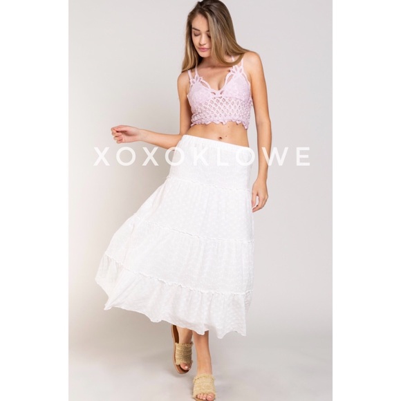POL Dresses & Skirts - 1 LEFT Embroidered Cotton Eyelet Tiered Princess Midi Skirt
